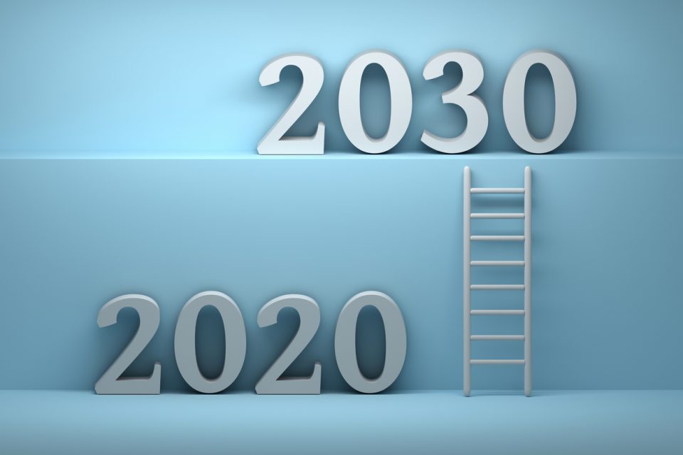Concept illustration of future with 2020 and 2030 year numbers