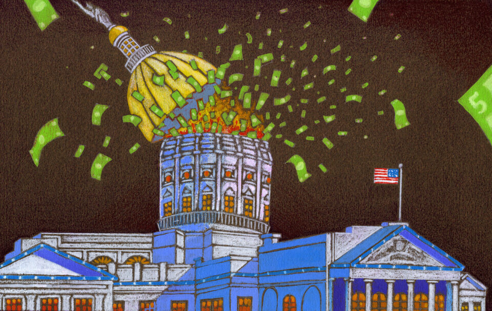 Colored pencil and acrylic illustration of Government Spending