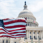 american flag waving for a national holiday in washington dc